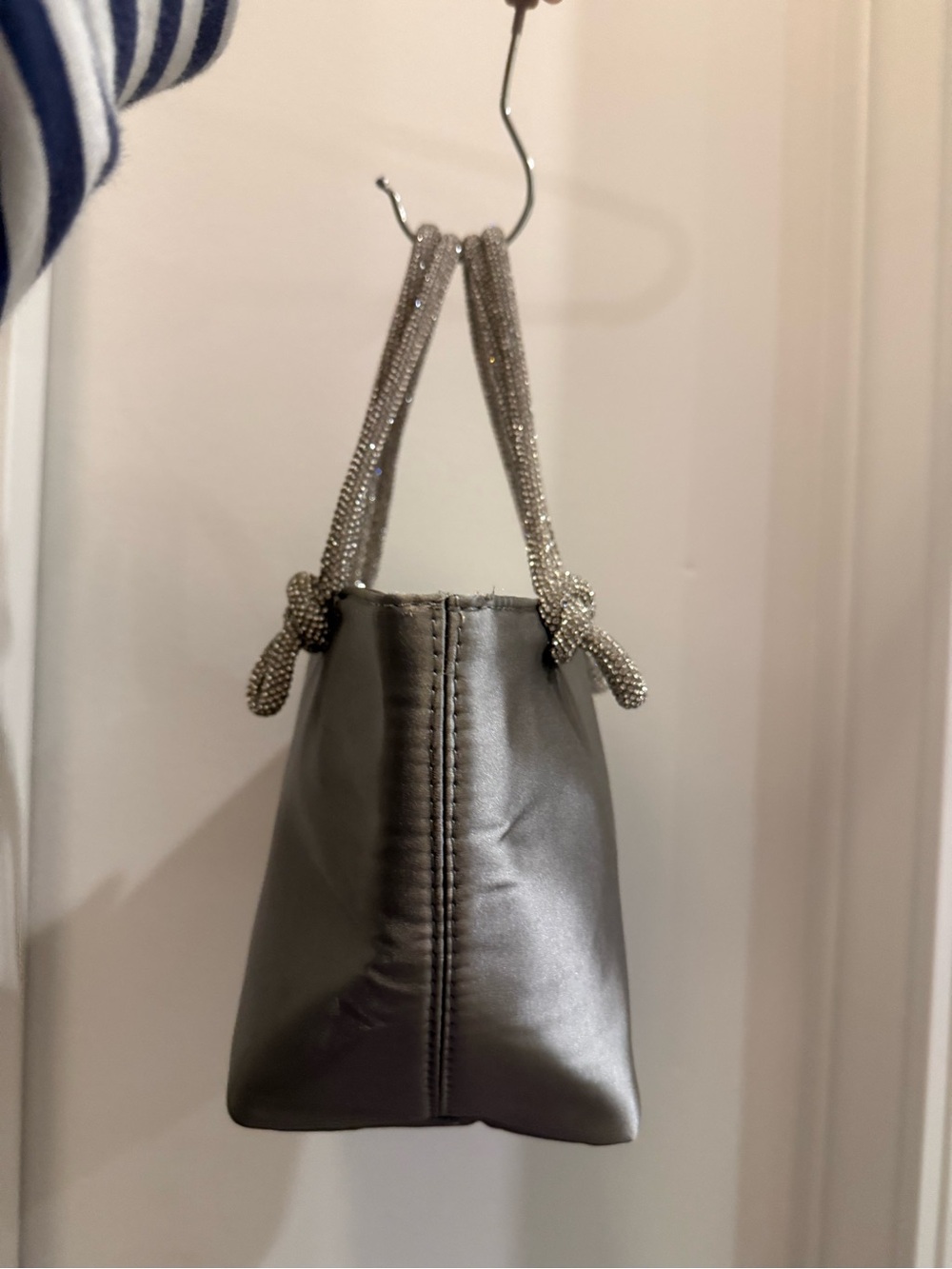 Jcrew Metallic Gray Bag with Rhinestone Rope Handles - Picture 4 of 8